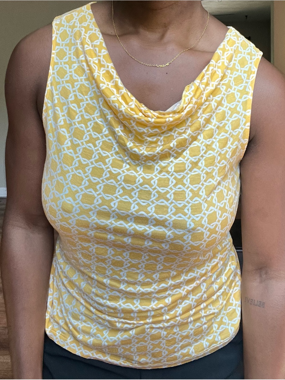 Banana Republic Yellow & White Cowl Neck Sleeveless Top